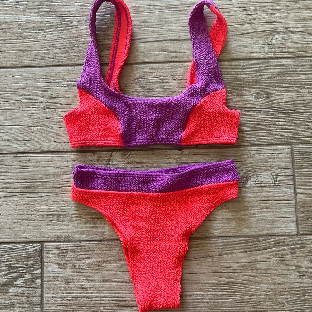 Purple and Pink Bond Eye Textured Bikini Set